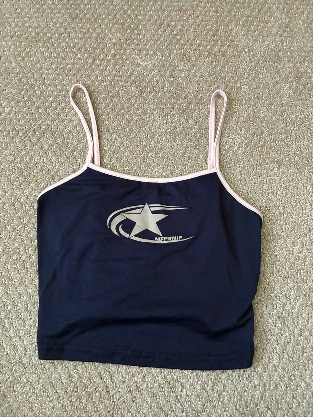 SHEIN Navy Blue Cami Tank with Pink Trim and Star Logo